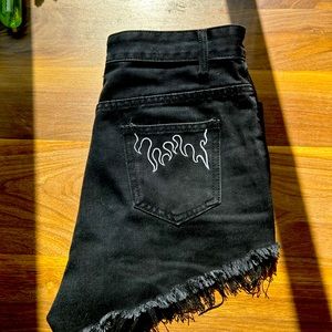 Black Jean Flame Pocket Shorts